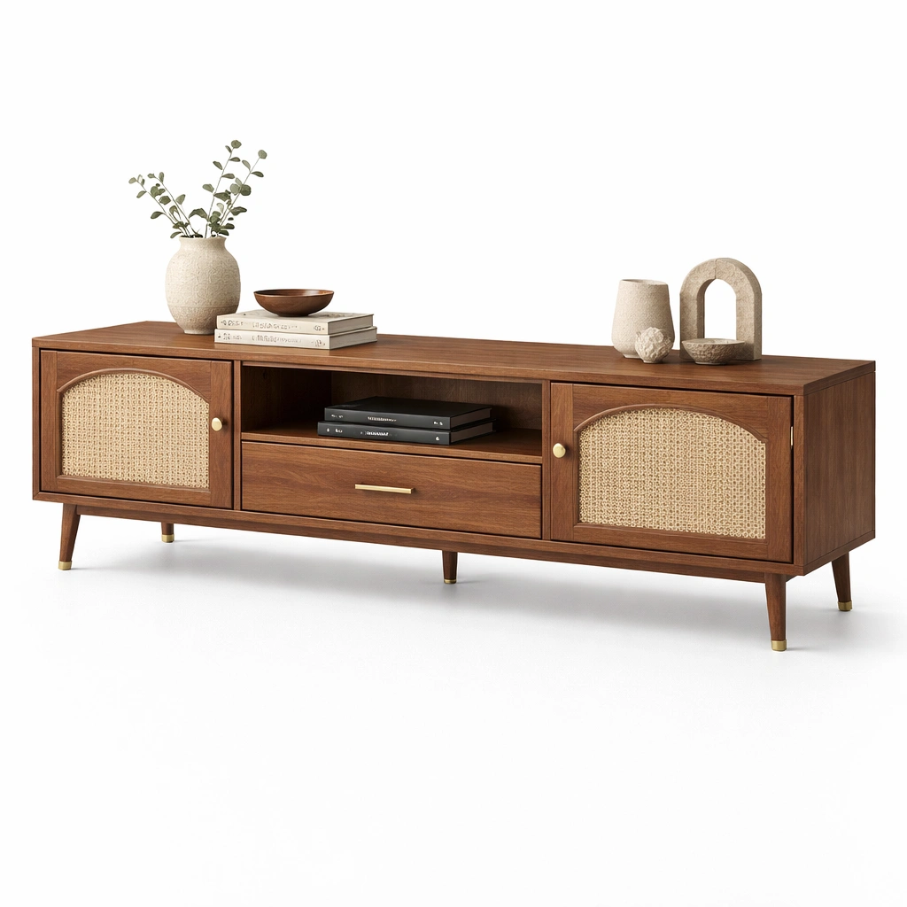 TV Lowboard Holz Braun Rattan-velnoxio